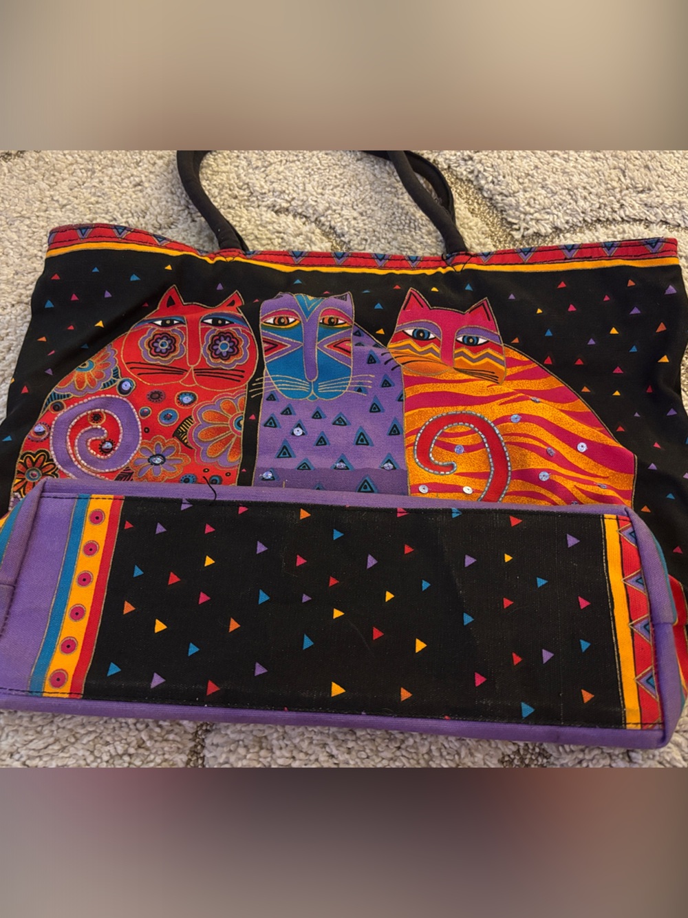 Laurel Burch Multicolor Cat Trio Tote - Picture 4 of 6